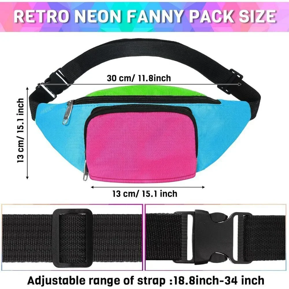 80s Costume Accessories Set Neon Fishnet Gloves Fanny Pack Earrings